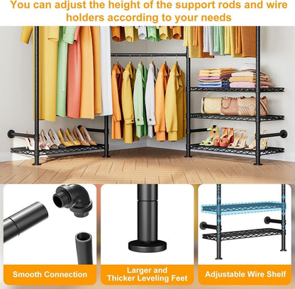 Clothes Rail Wardrobe Rack Adjustable Freestanding Storage 6 Shelves Double Rods