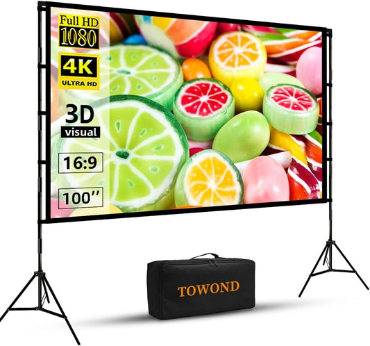 TOWOND Projector Screen and Stand 100 inch Portable Projection Screen