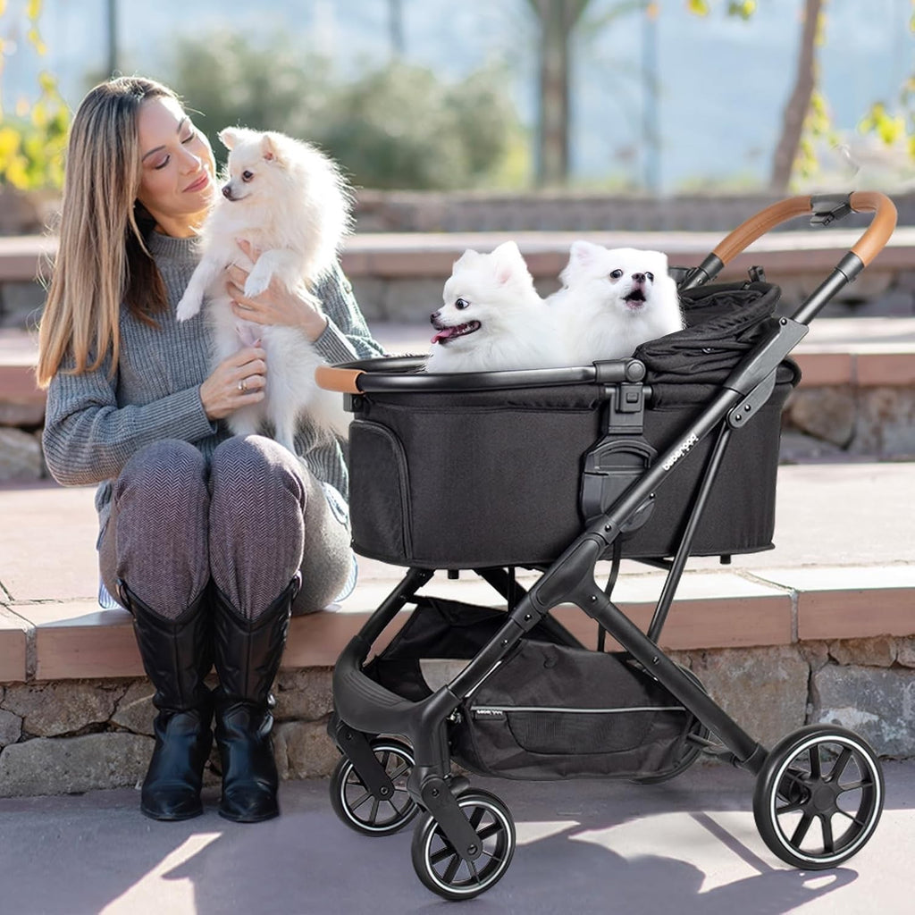 3 in 1 Pet Stroller Medium Dogs 66lbs Foldable Carrier Pushchair w Mattress