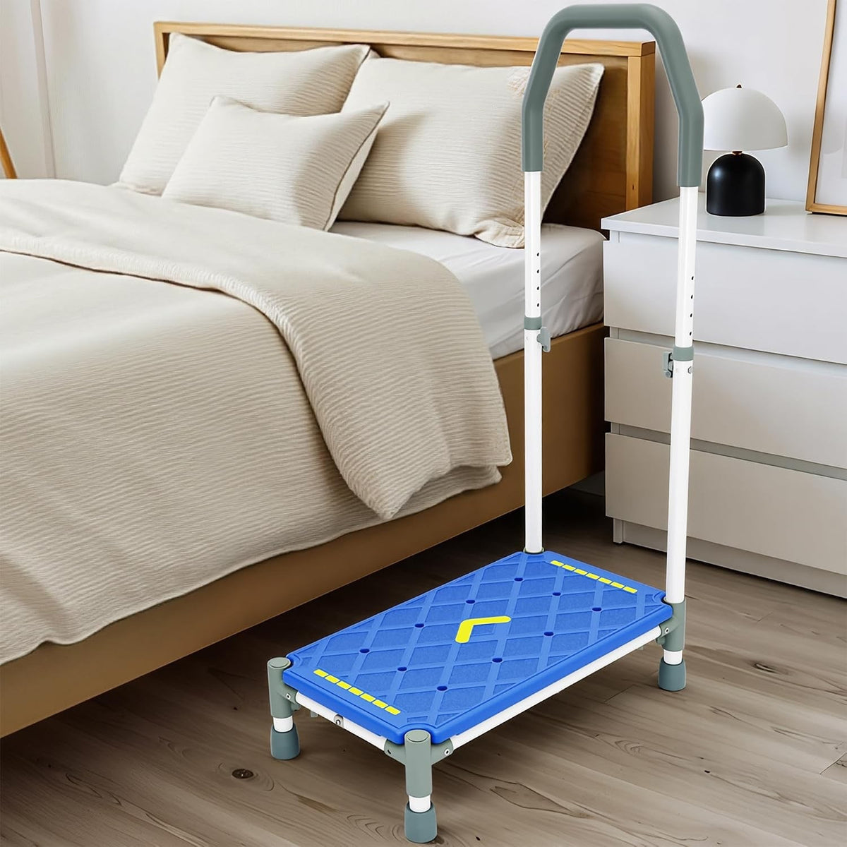 Step Stool Handrail Platform Adjustable Arms Non Slip 225kg Blue Bed Bathroom