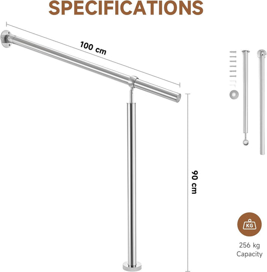 Stainless Steel Handrail 100x90cm Step Railing Indoor Outdoor Wall Mount Rail