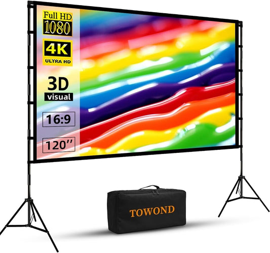 TOWOND Projector Screen and Stand 120 inch Portable Projection Screen