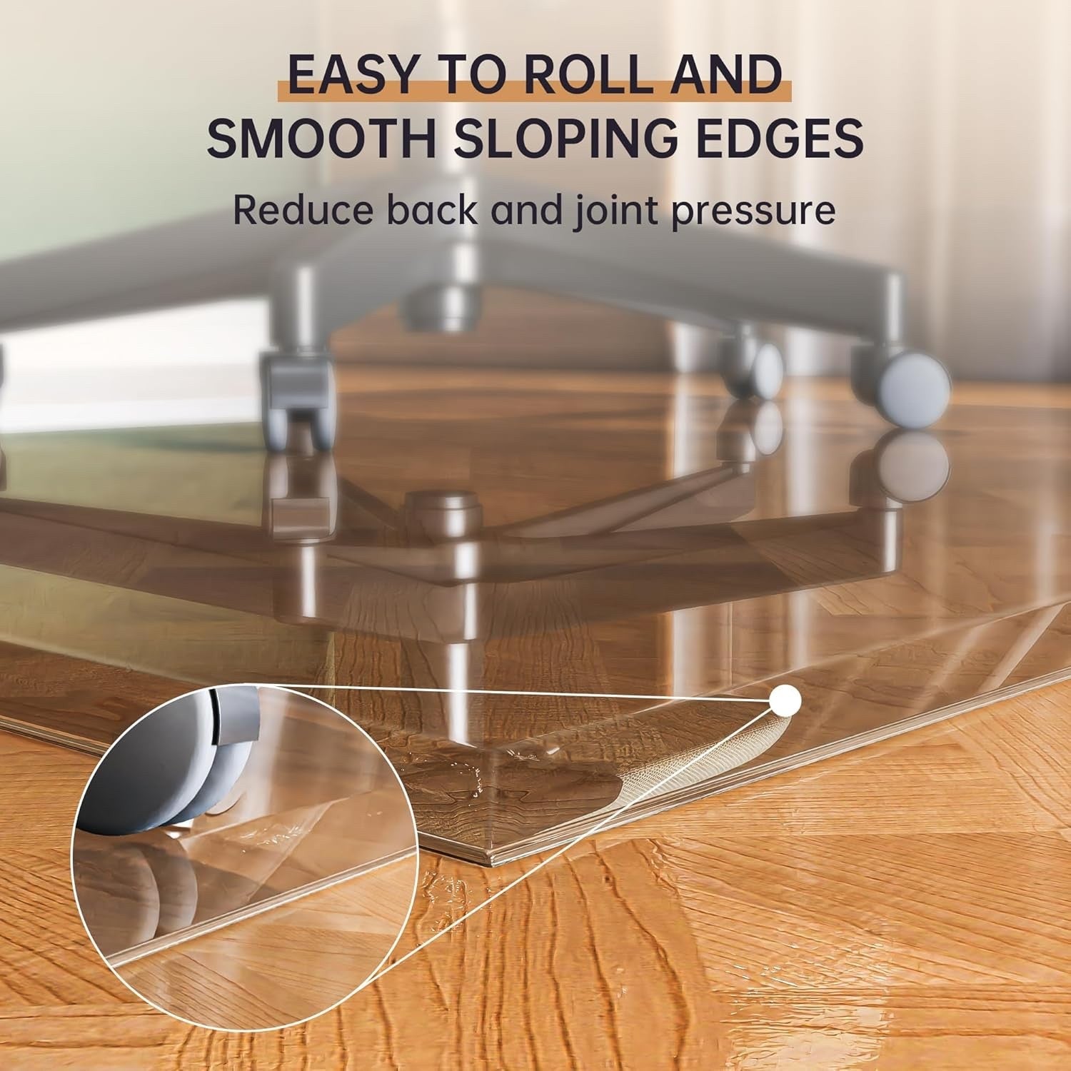 91x91cm Tempered Glass Chair Mat Clear Beveled for Carpet Hardwood