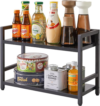 Spice Rack Organizer Countertop 2 Tier Kitchen Storage Shelf Black Industrial