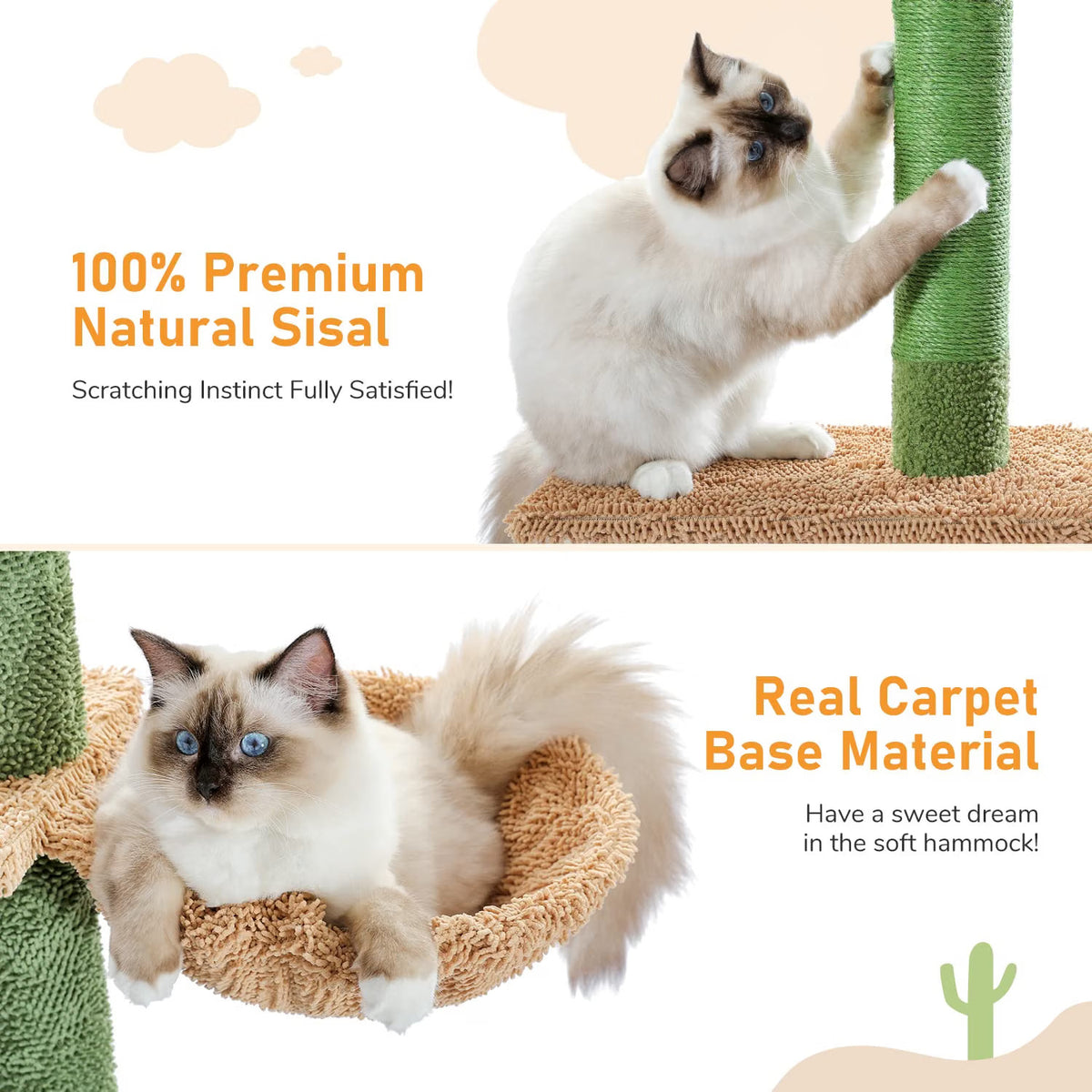 Cat Tree Scratching Tower 229-275cm 5 Tier Cactus Floor Ceiling Hammock Green