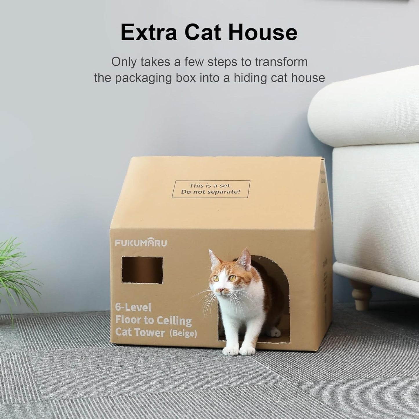 Cat Tree Floor Ceiling 6 Level Adjustable Climbing Scratching Beige AT11-1