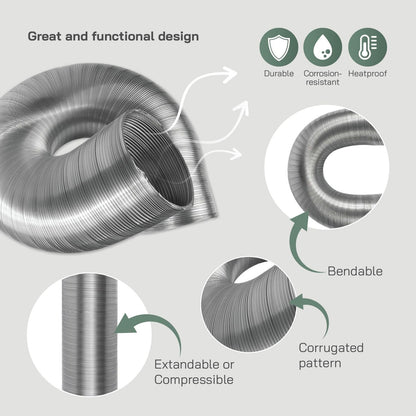 Flexible Ducting Pipe Hose 125mm 3m Aluminium Ventilation Extractor Fan Dryer