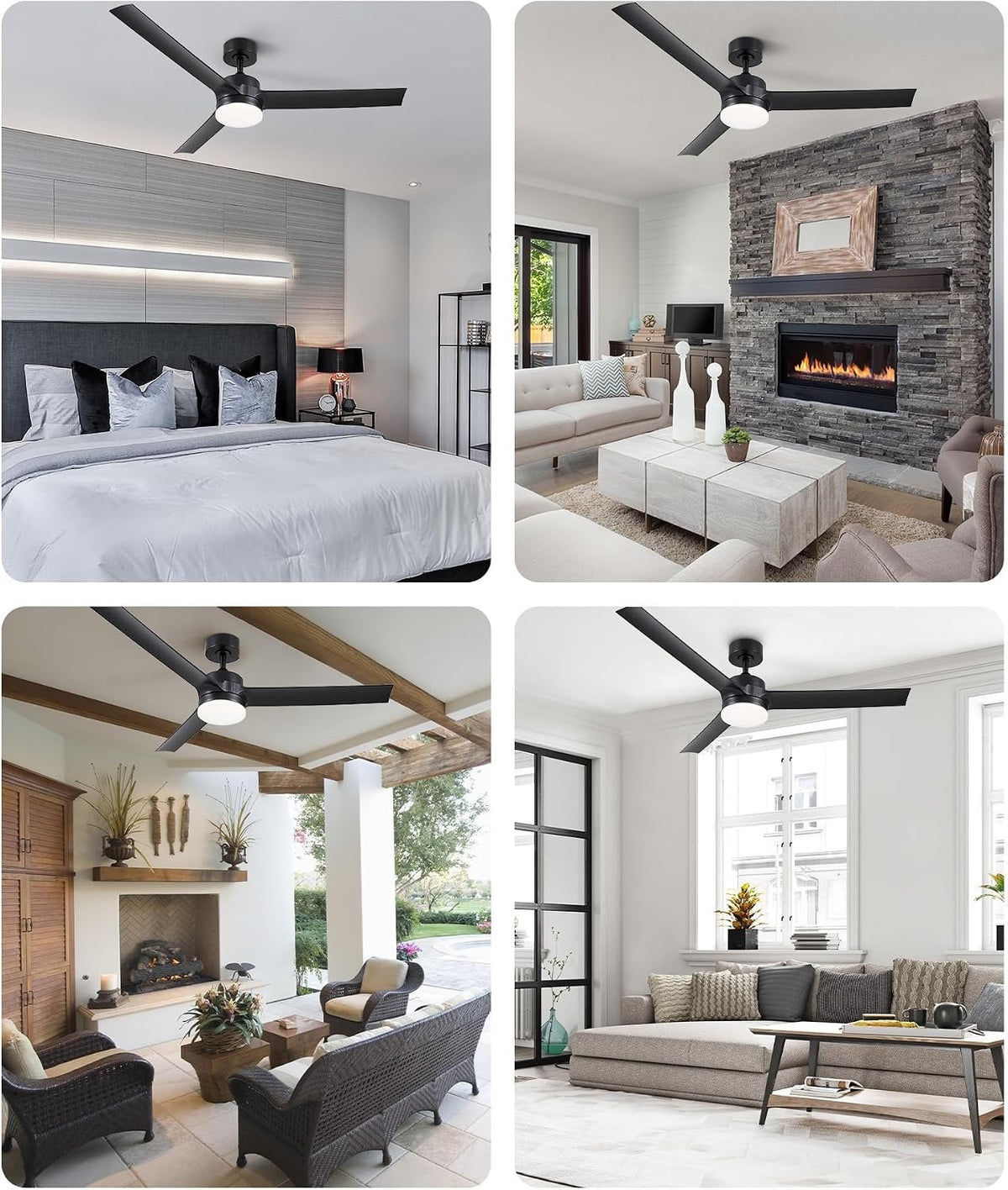 Ceiling Fan Light Remote Control 52 Inch Black 3 Blade 6 Speed Reversible DC Mot