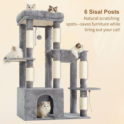 Cat Tree Tower Scratching Post Large Indoor Condo Hammock Toy Balls Light Grey