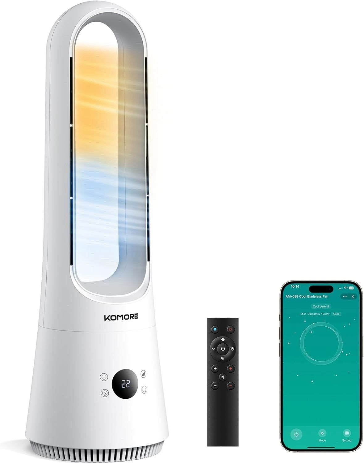 Bladeless Tower Fan Heater 2-in-1 8 Speed 90° Oscillating Remote App 9H Timer