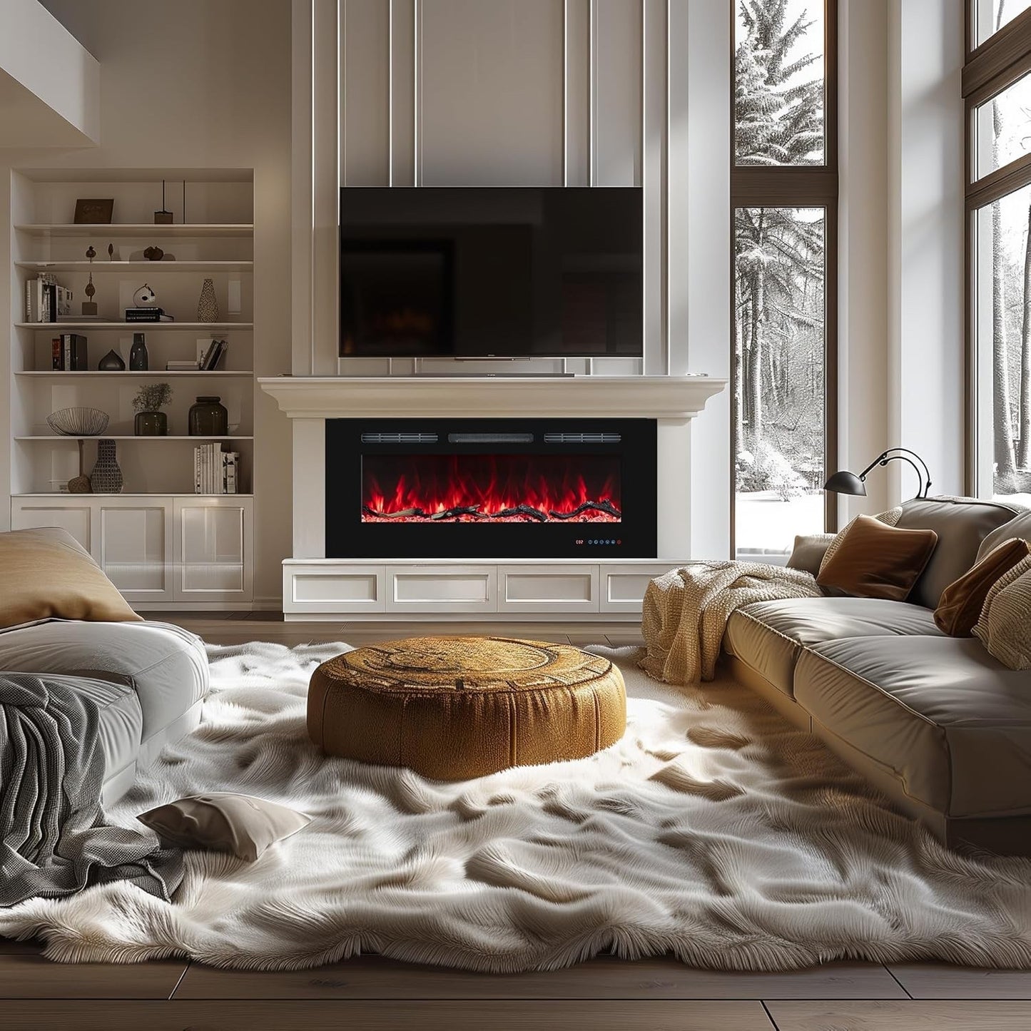 36in Electric Fireplace Insert Wall Mounted Recessed Heater Remote Timer LED