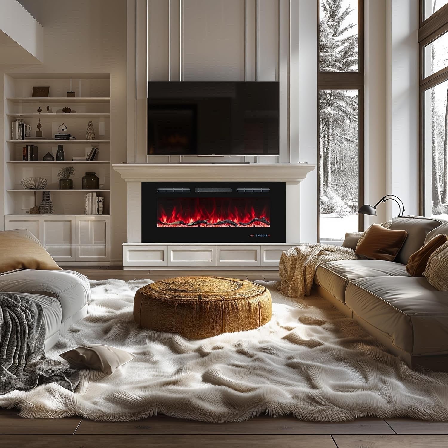 36in Electric Fireplace Insert Wall Mounted Recessed Heater Remote Timer LED