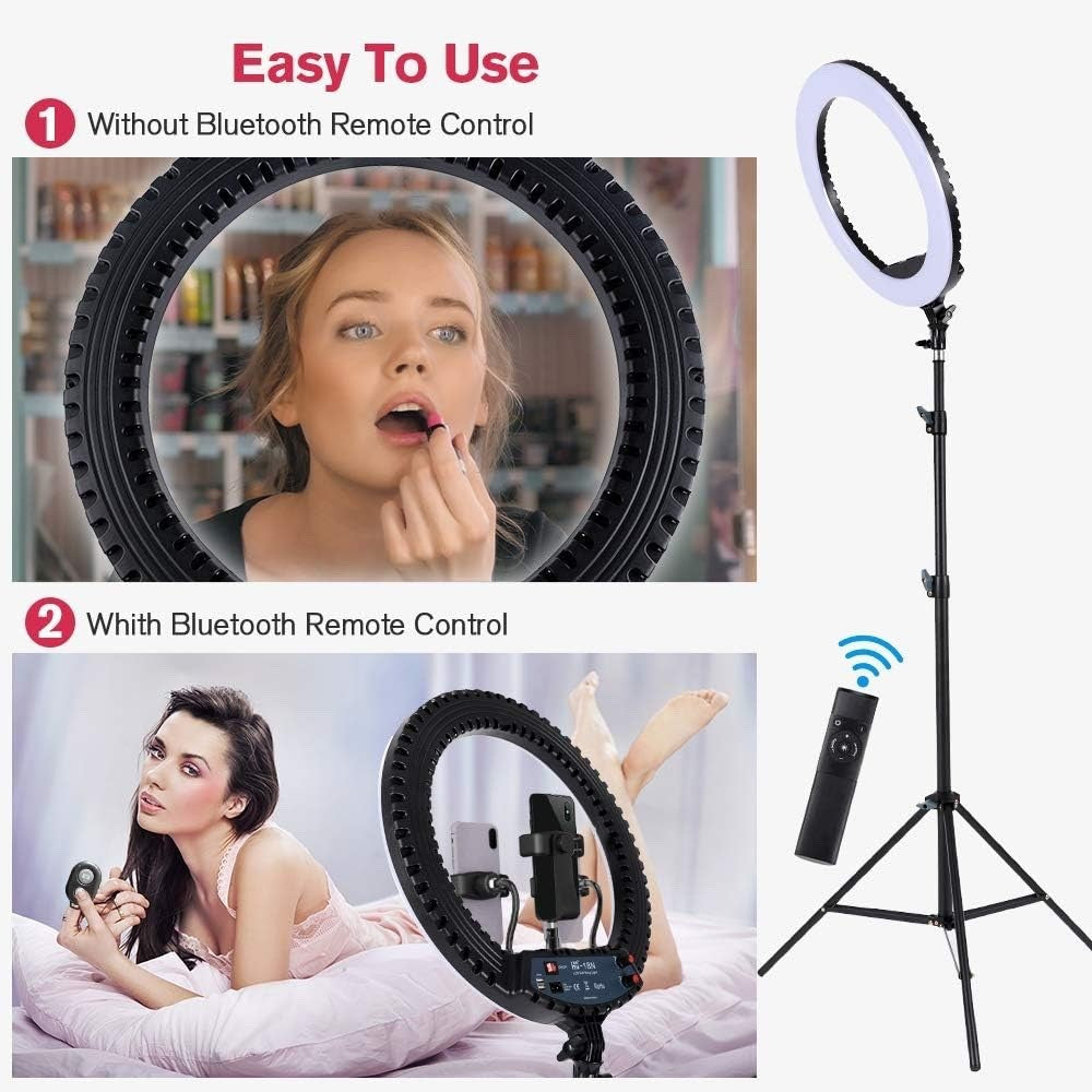 LED Ring Light 18 Inch Tripod Dimmable Selfie Portrait Vlog YouTube Remote Kit