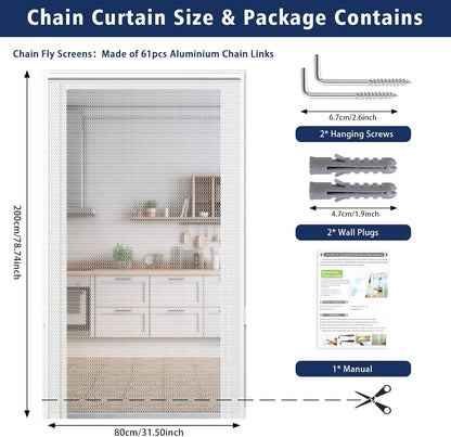 Fly Screen Chain Curtain Aluminium Door Insect Blind Black 80x200cm VeYocilk