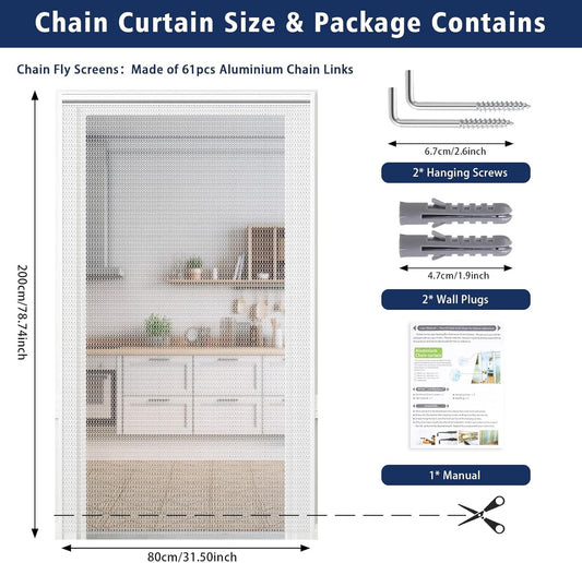 Fly Screen Chain Curtain Aluminium Door Insect Blind Black 80x200cm VeYocilk