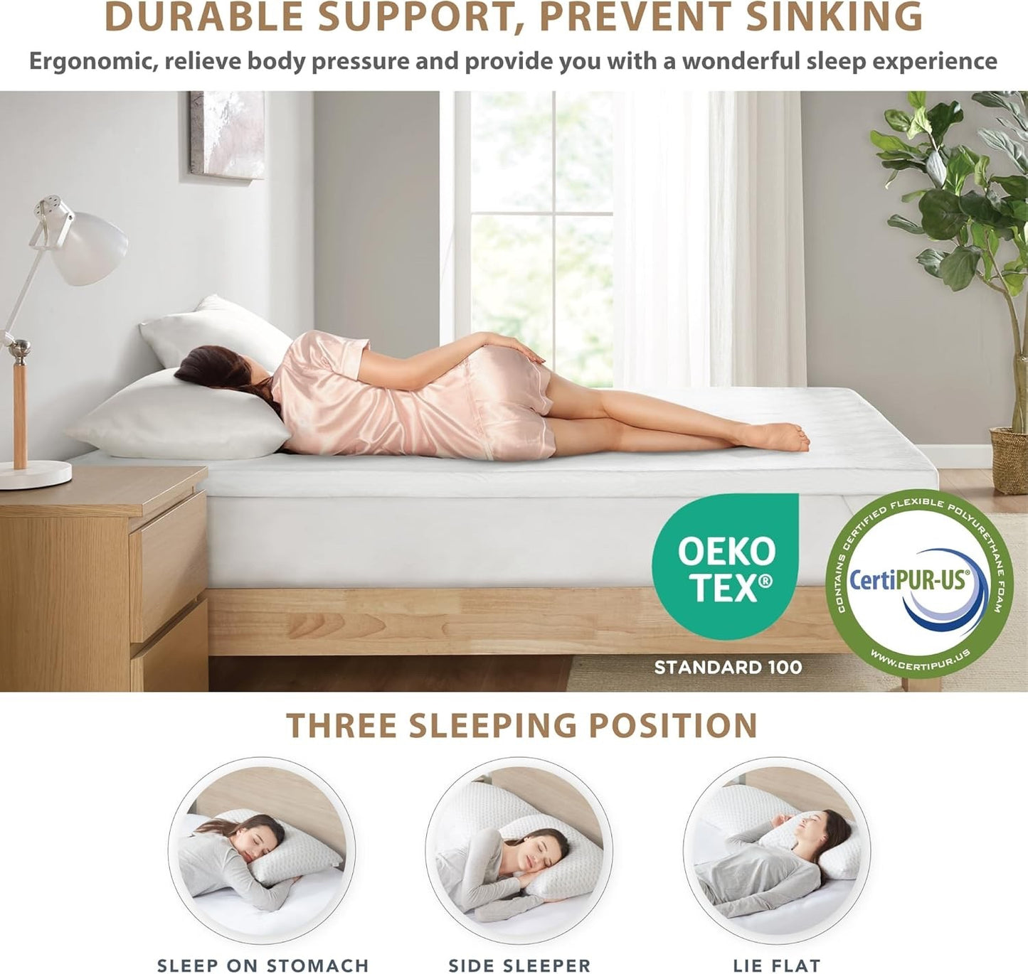Memory Foam Mattress Topper Super King 5cm Anti Slip Washable Cover 180x200cm