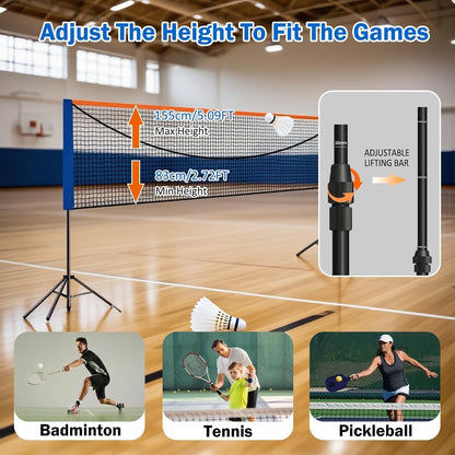Badminton Net Portable Stand 4.1M Adjustable Height Tennis Volleyball Set Game