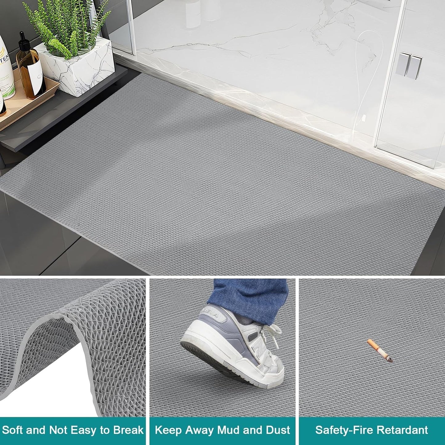 Non Slip Drainage Matting 5m x 90cm Grey PVC Wet Area Floor Runner 5.5mm Thick