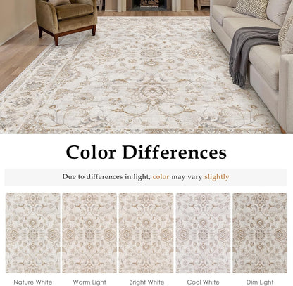 Large Area Rug Carpet 240x300cm Beige Vintage Washable Non Slip Low Pile Soft