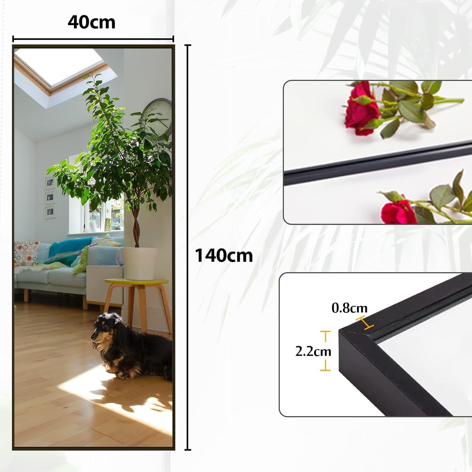 140x40cm Full Length Floor Mirror Black Aluminum Frame Freestanding Wall Decor