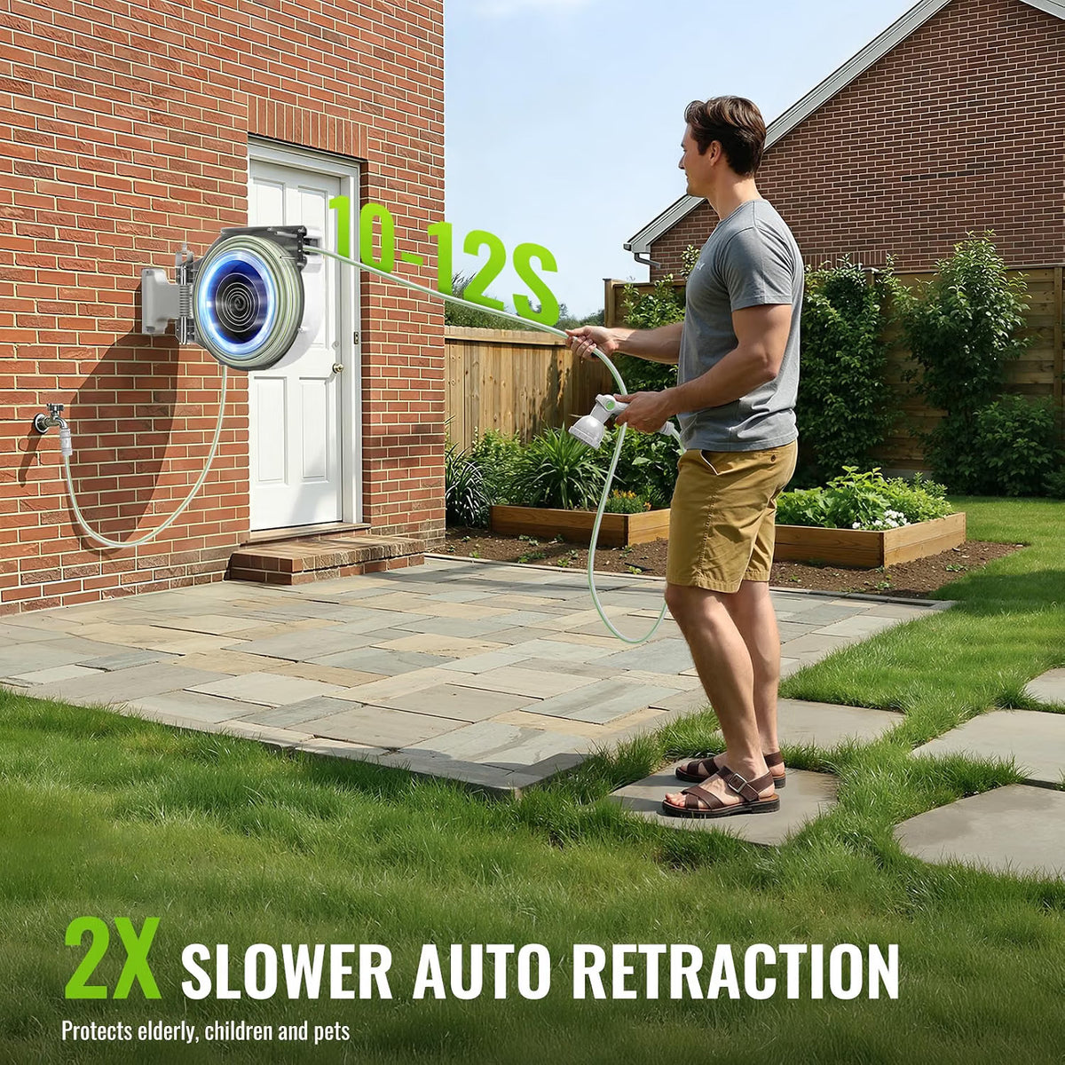 Garden Hose Reel Retractable 30+2m Wall Mount Auto Rewind 180° Swivel Spray Gun