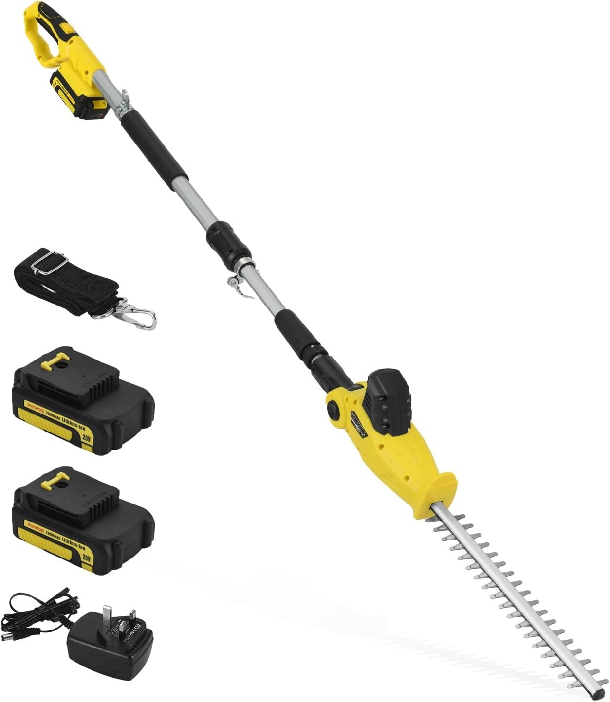 Cordless Pole Hedge Trimmer 20V 2 Batteries 2.4m Reach Adjustable Garden Cutter