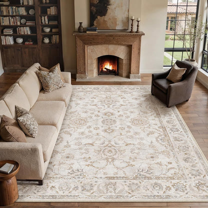 Large Area Rug Carpet 240x300cm Beige Vintage Washable Non Slip Low Pile Soft