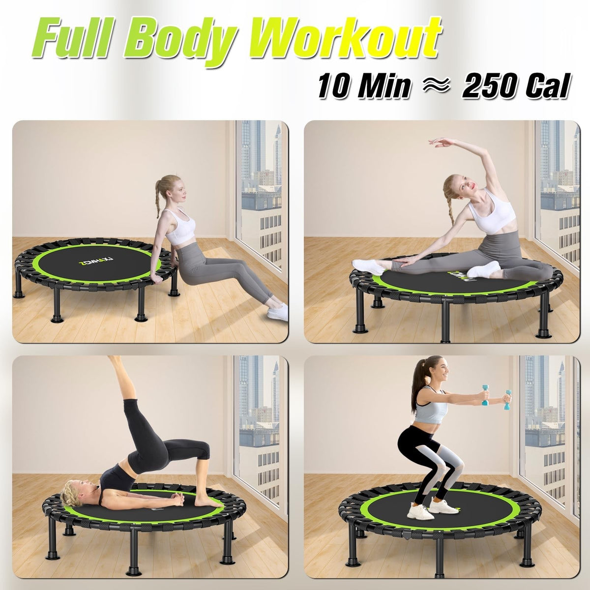 Foldable Mini Trampoline 40/48 Inch Rebounder Adults Kids Fitness Exercise Gym