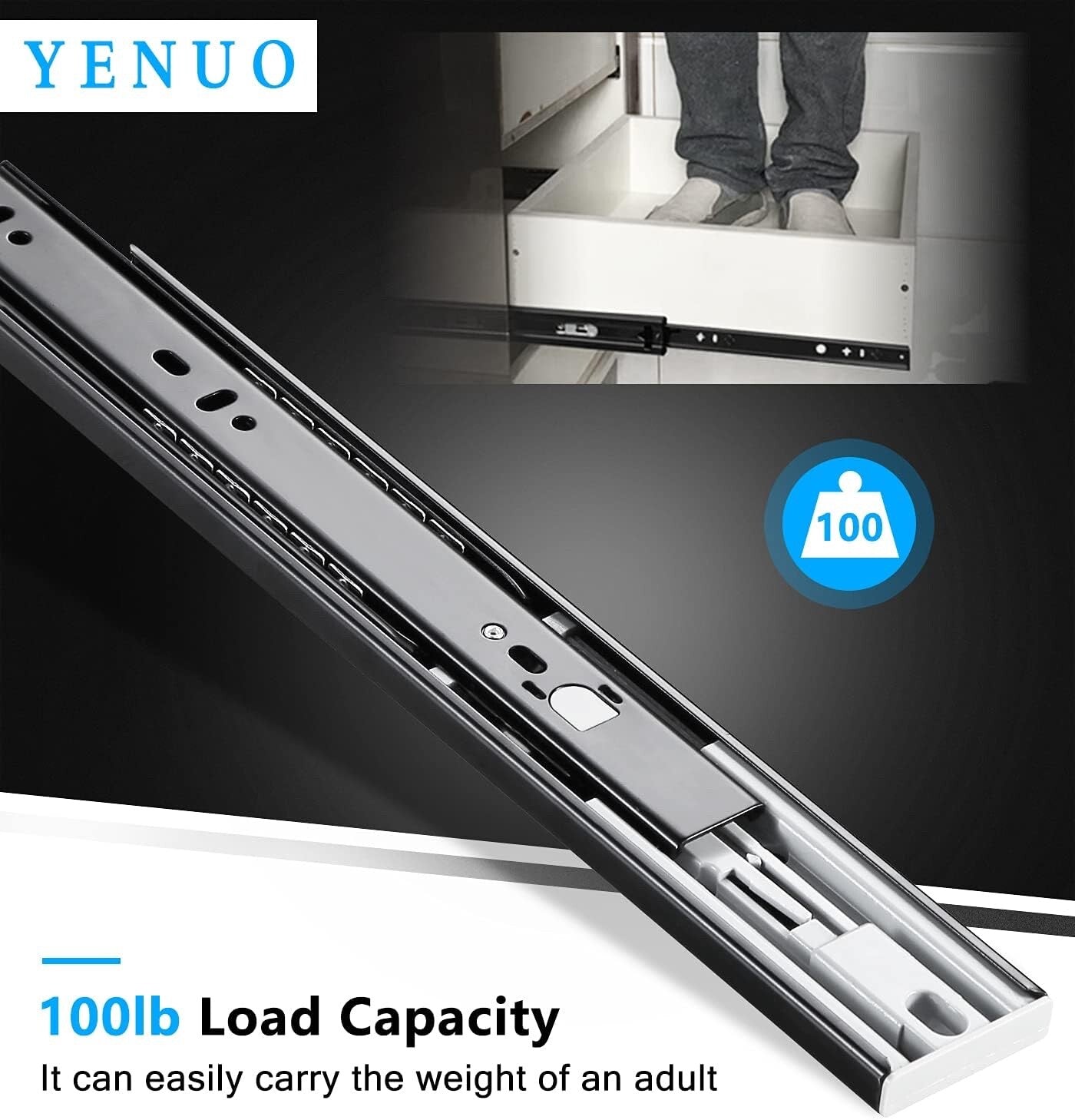 YENUO Push to Open Drawer Runners Full Extension 600mm