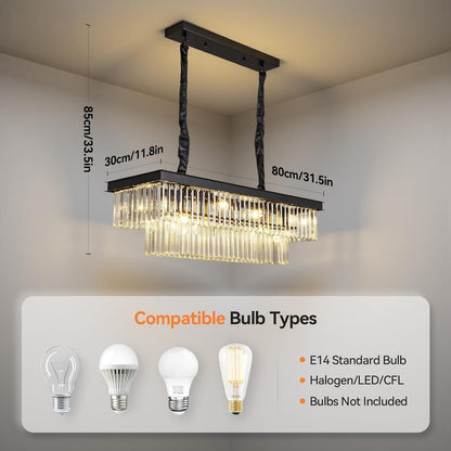Modern Crystal Chandelier 8 Light Black Ceiling Pendant E14 Fixture 80x85cm
