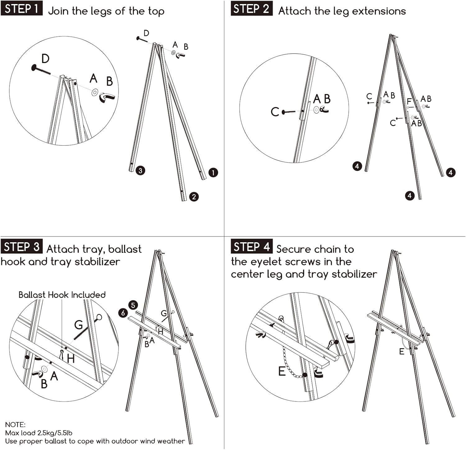 Wooden Easel Stand Tripod Display Sign Holder Wedding Poster Board Black