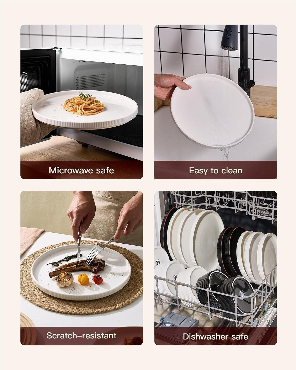 Dinner Plates Bowls Set 18 Piece White Ceramic Dinnerware Dishwasher Safe for 6