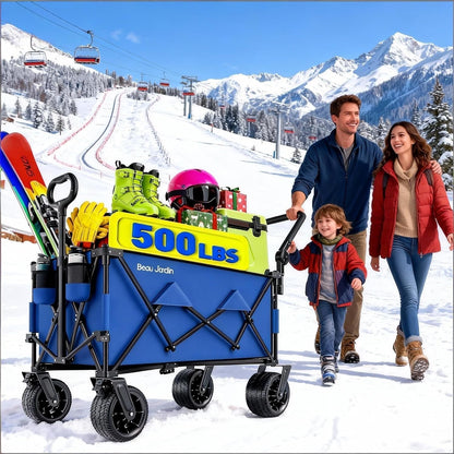 Folding Festival Trolley Wagon Cart Blue All Terrain Wheels Collapsible Camping