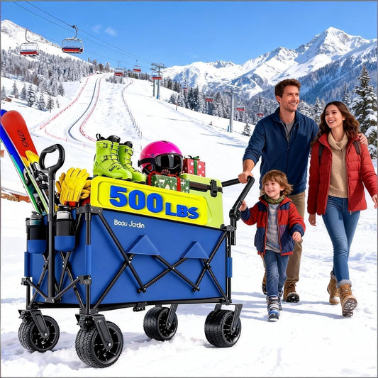 Folding Festival Trolley Wagon Cart Blue All Terrain Wheels Collapsible Camping