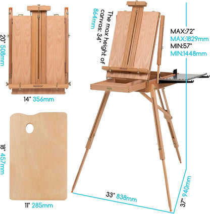 French Easel Sketchbox Painting Stand Large Beechwood Folding Tripod Art Storage