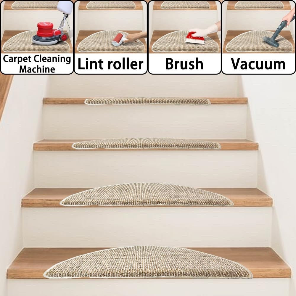 Carpet Stair Treads Non Slip 15 Pack 22x65cm Beige Bullnose Self Adhesive Mats
