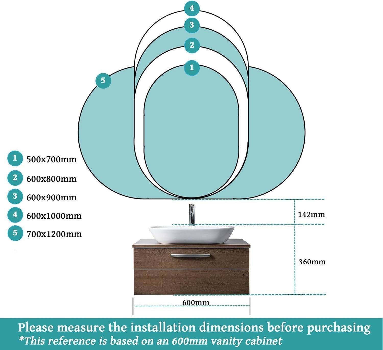 Oval LED Bathroom Mirror 500x700mm 3 Color Dimmable Anti Fog Touch Wall