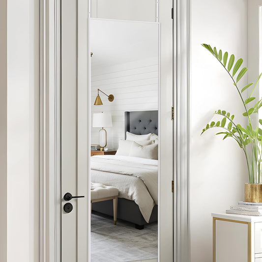 Over Door Full Length Mirror 122x35cm White Frame Bedroom Hanging Wall Mounted