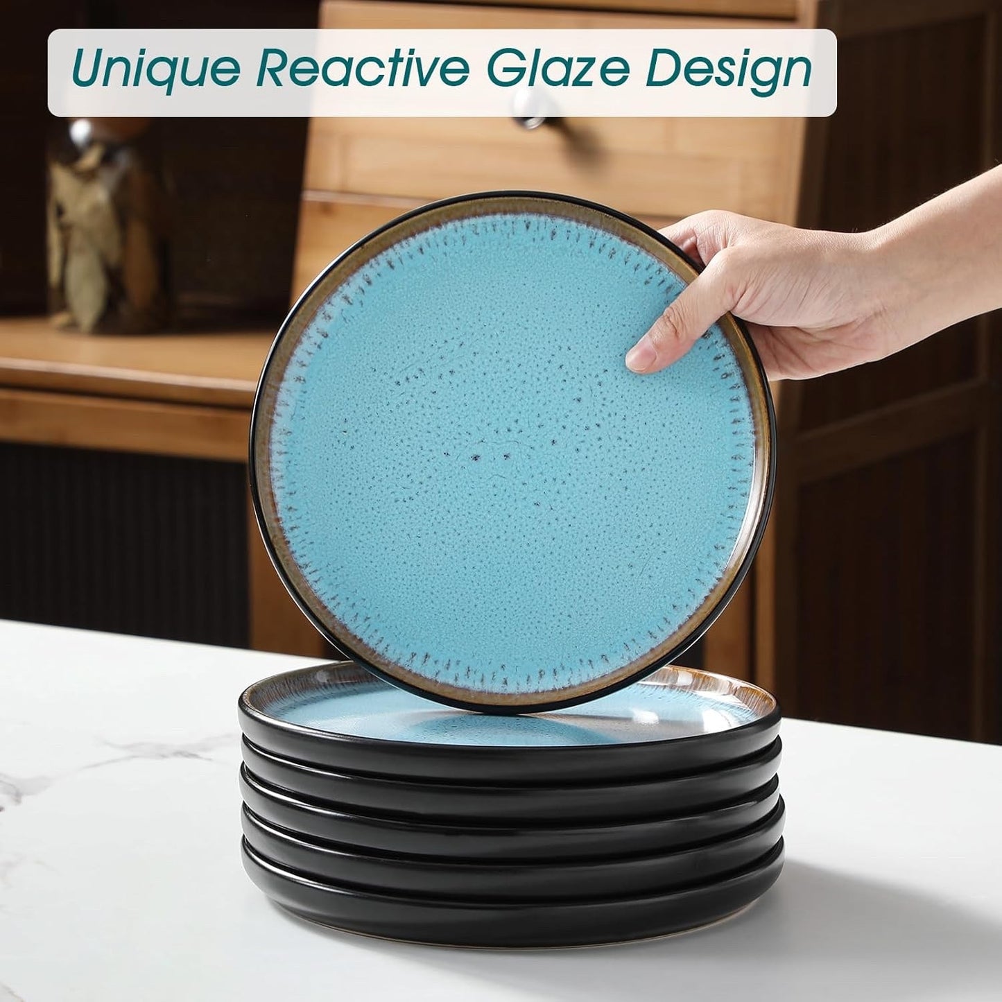 Dinner Set Stoneware 15 Piece Reactive Glaze Plates Bowls Blue Service