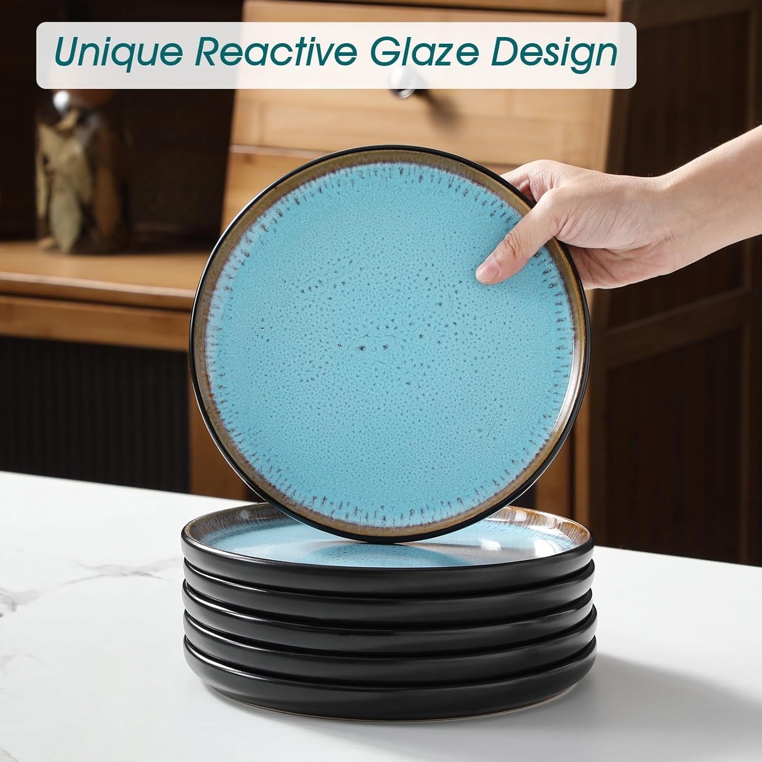 Dinner Set Stoneware 15 Piece Reactive Glaze Plates Bowls Blue Service