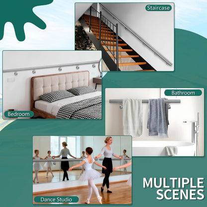 Stainless Steel Handrail 350cm Stair Banister Rail Wall Mount 6 Brackets Silver