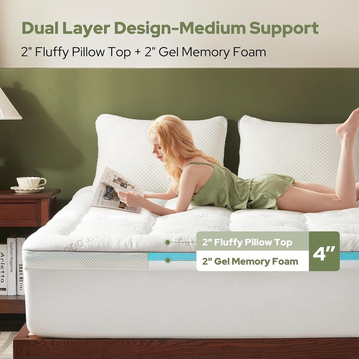 Mattress Topper Double Memory Foam 4in 2in1 135x190cm Deep Pocket Bamboo White