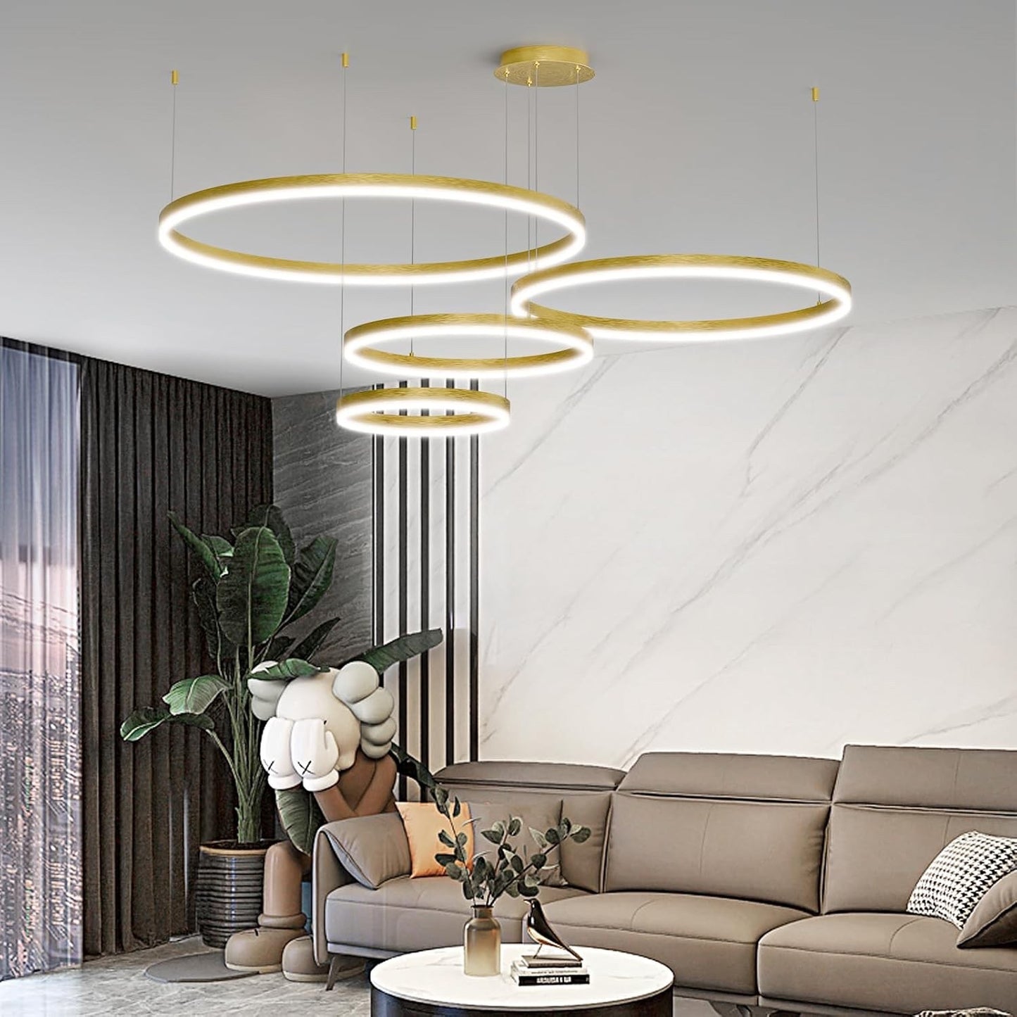 4 Ring LED Pendant Light 40+60+80+100cm Gold Dimmable 3000-6500K Kitchen Island