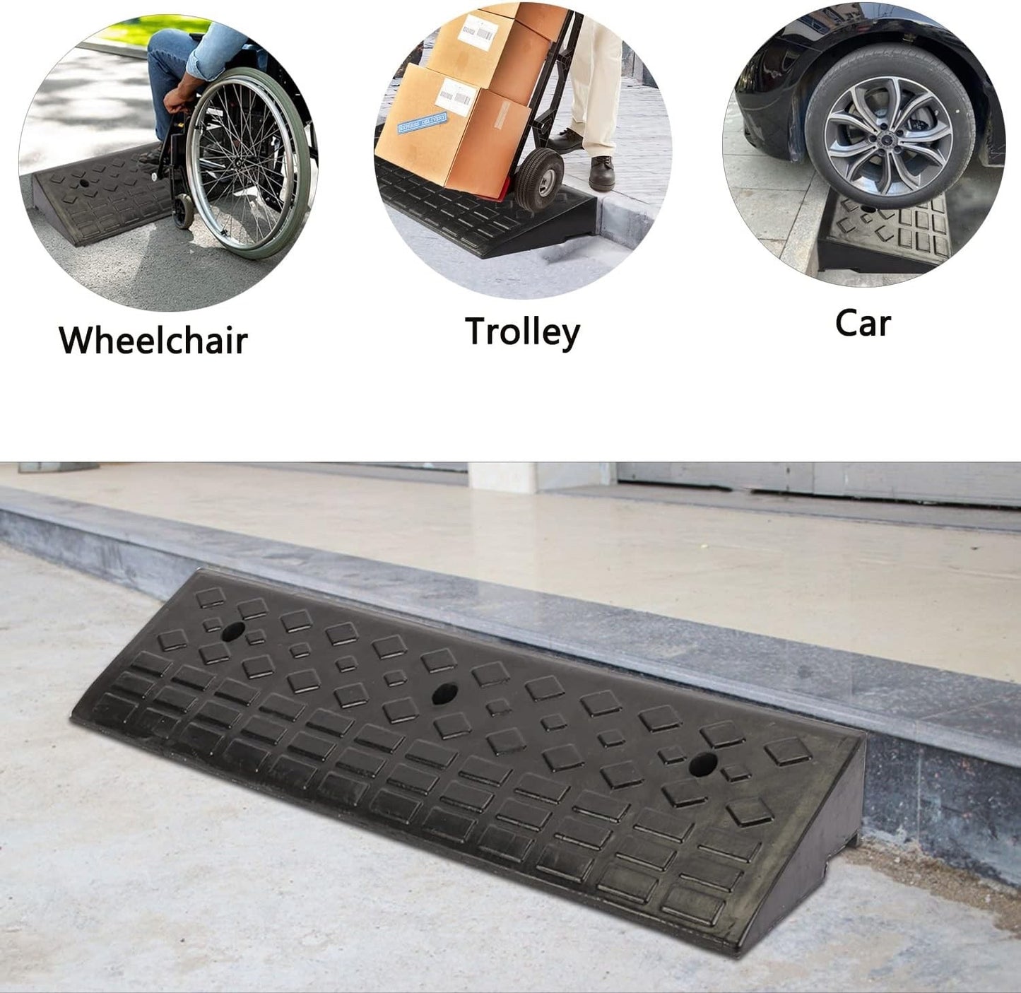Rubber Kerb Ramp Heavy Duty 100x25x10cm Non Slip Driveway Threshold Access