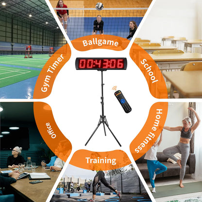 Digital Gym Timer Clock 5 Inch LED 6 Digit Countdown Stopwatch Remote Stand