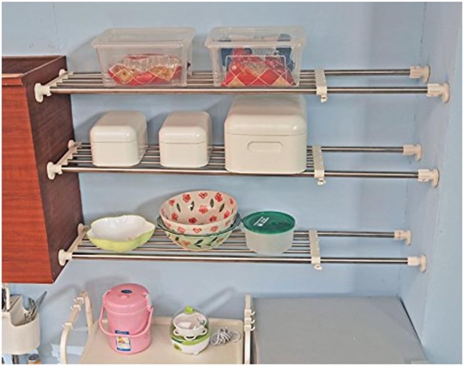 Adjustable Wardrobe Tension Shelf Rail Telescopic Closet Storage Rack 59-101cm