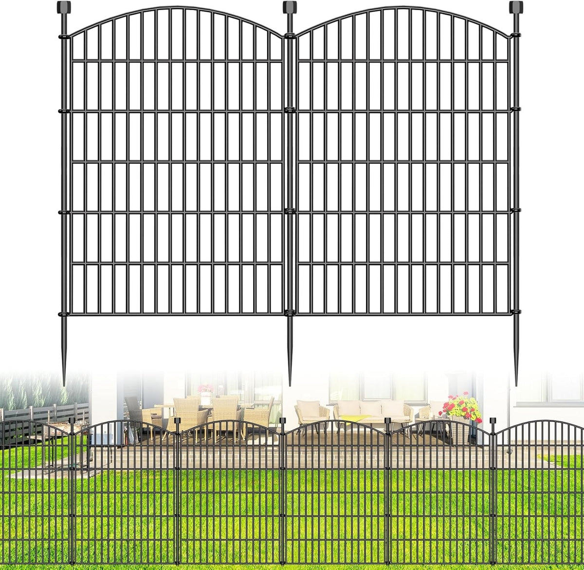 Metal Garden Fence Panels Dog Barrier 10 Panel Gate 102cm High 7.2m Long Black