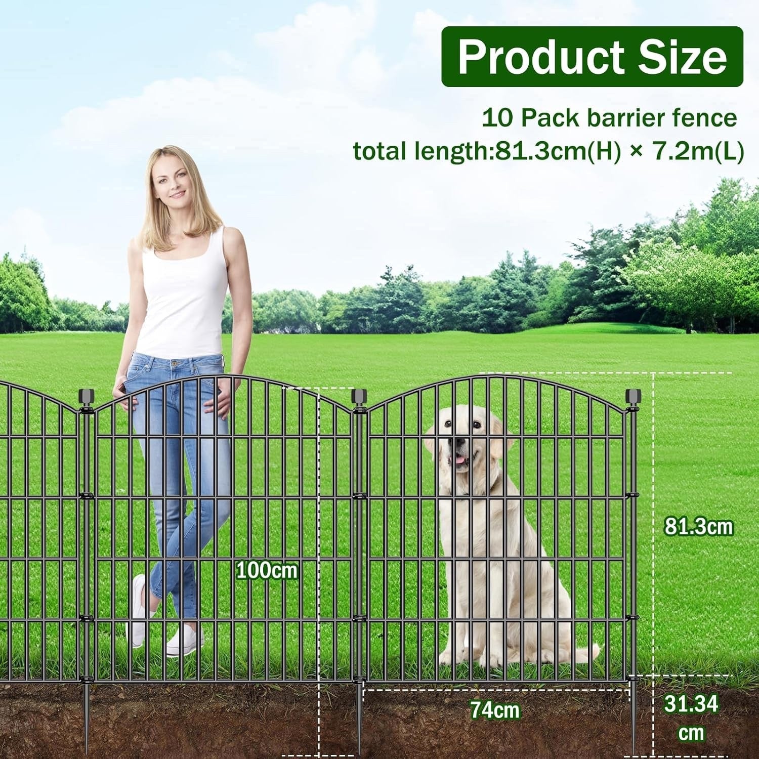 Garden Fence Gate Panels 32in 24ft 10pc Metal Dog Barrier No Dig Rustproof Black
