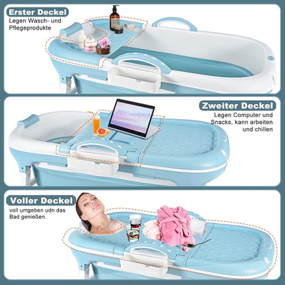 Foldable Adult Bathtub 117 cm Portable Soaking Spa Bath with Pillow Basket