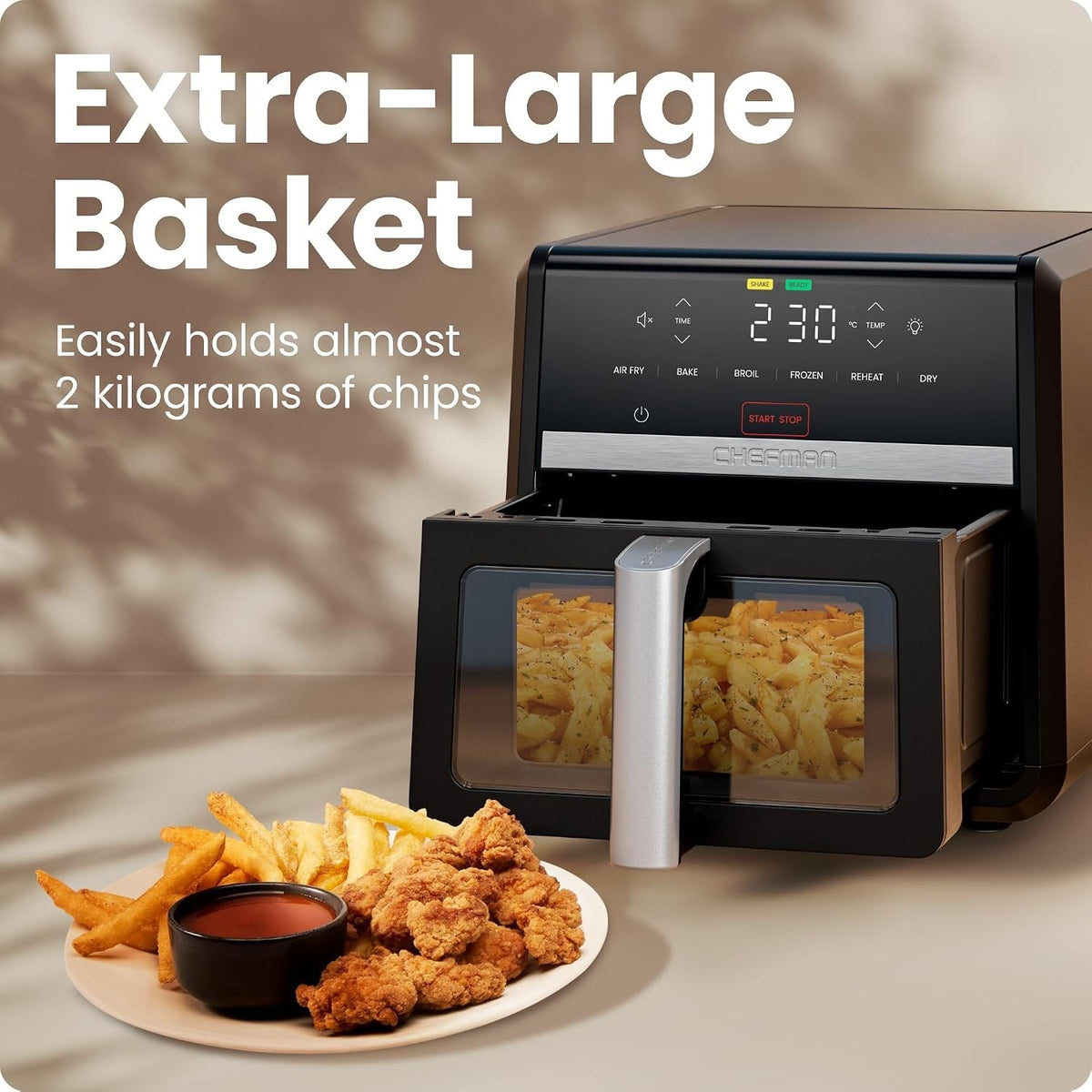 Digital Air Fryer Oven 8.5L XL 1750W 6 in 1 Touchscreen 230C Window Black